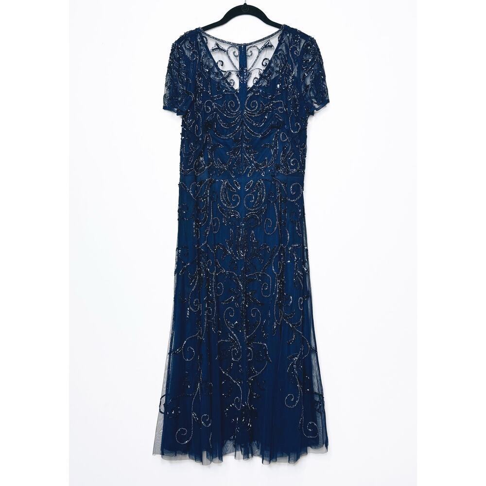 Oleg Cassini Allover Beaded Short Sleeve Midi Dress in Navy Blue Size 16 - Picture 9 of 15